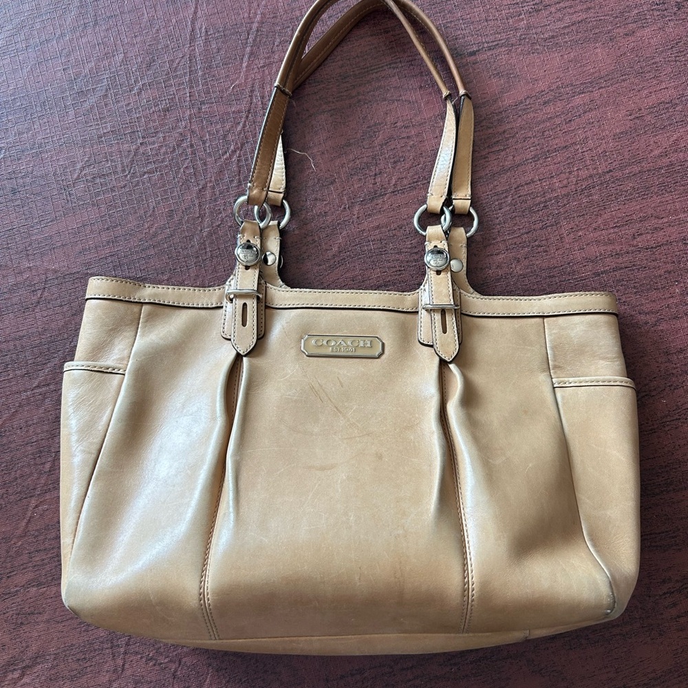Coach Tan Leather Tote with Pleated Details